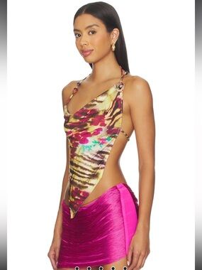 Beaded Cowl Backless Top in Multi Color